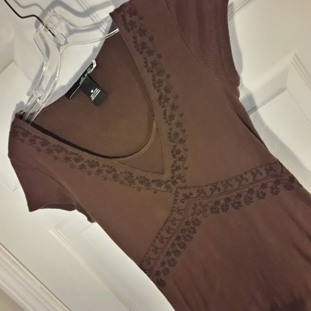 🌷Cotton Embroidered TShirt Top Chocolate Brown